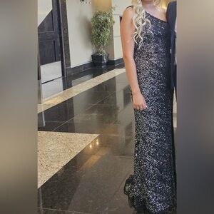 Black sequin One Shoulder Gown